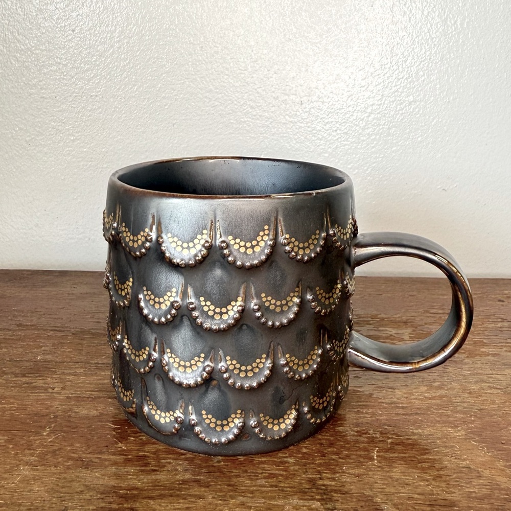 Starbucks 2015 Anniversary Mermaid Siren Scale Mug Gold Gray 10 oz